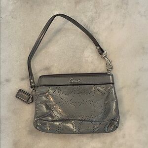 Coach Metallic Gray Wristlet